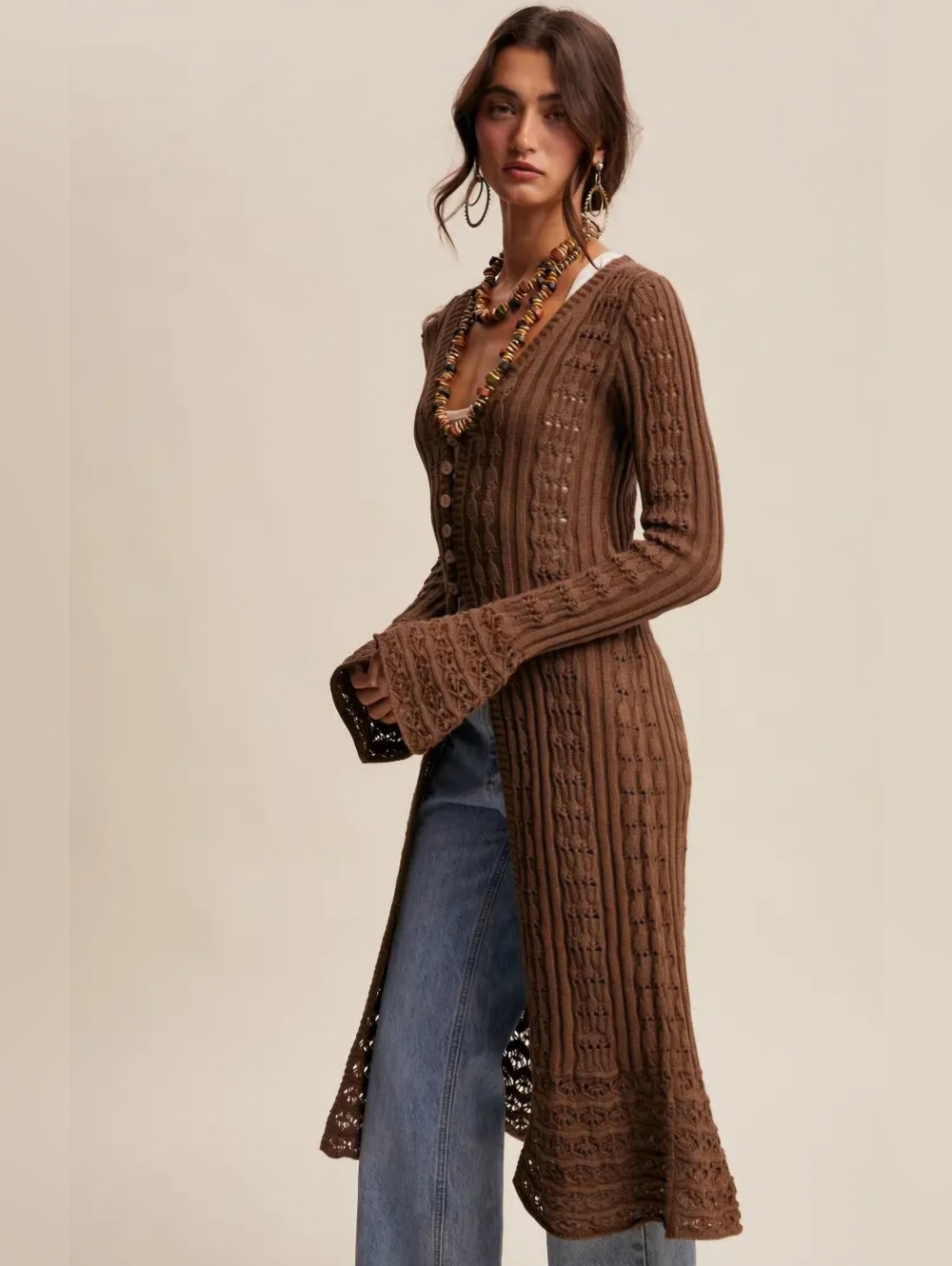 #1514 Listicle Mocha Muse Boho Duster Cardigan - Picture 5 of 10